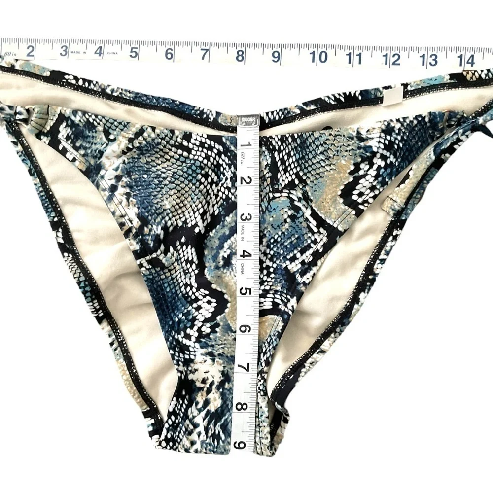 Shade&Shore Swimwear Black Blue Bikini Bottom Tie Cheeky High Leg Lot of 2 SZ Lg